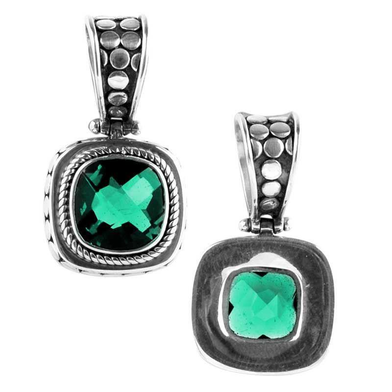 Artisan Sterling Silver Bali Pendant With Green Quartz Center