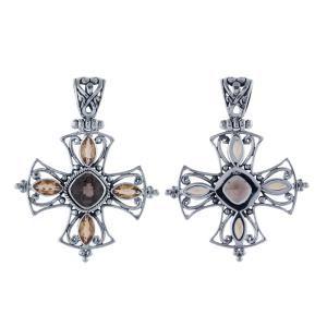 SP-8217-CO1 Sterling Silver Pendant With Smokey Quartz, Citrine Jewelry Bali Designs Inc 