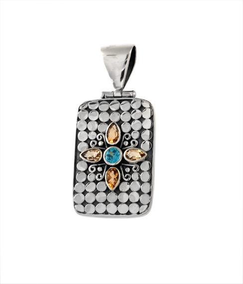 SP-8220-CO1 Sterling Silver Pendant With Citrine, Blue Topaz Jewelry Bali Designs Inc 