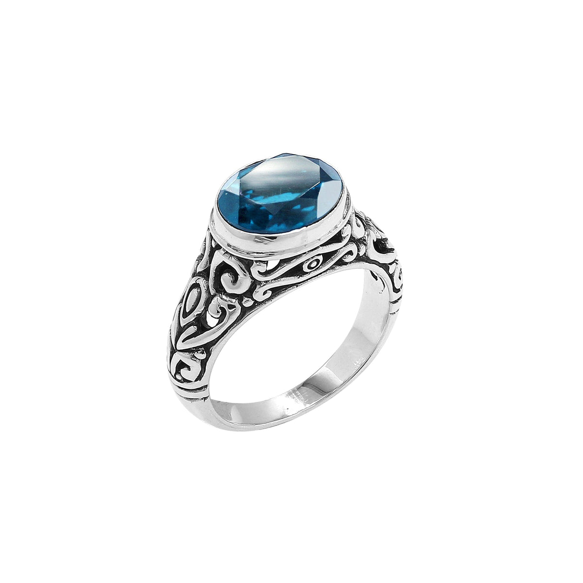 SR-4218-BT-5" Sterling Silver Ring With Blue Topaz Q. Jewelry Bali Designs Inc 