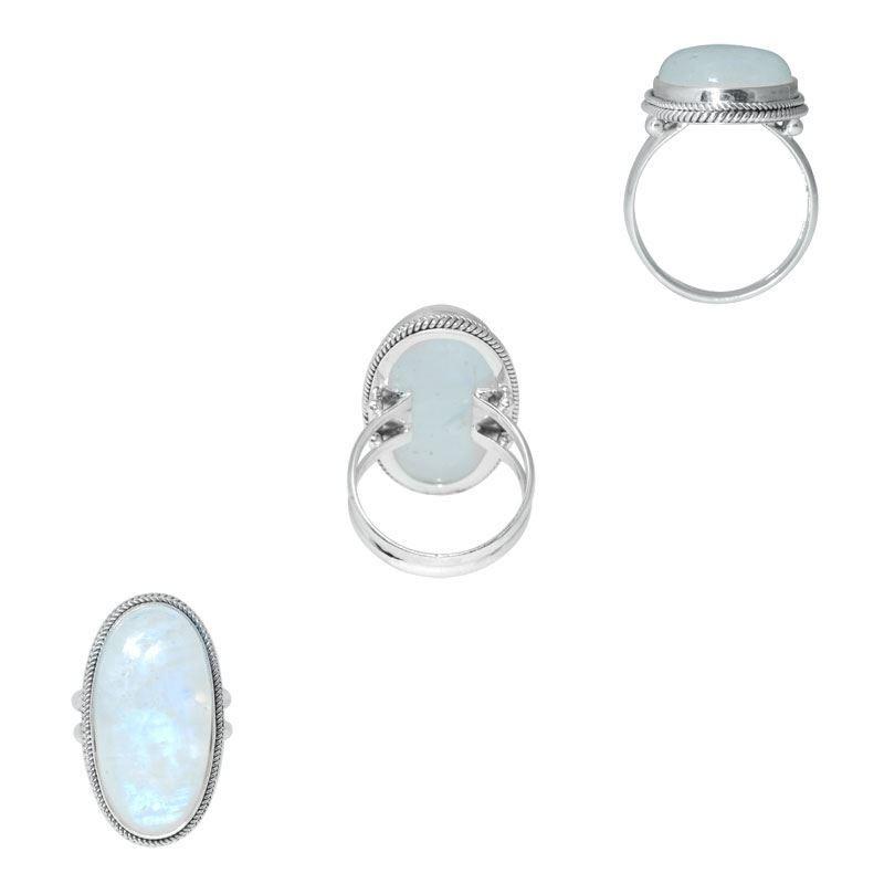 SR-6094-RM-6" Sterling Silver Ring With Rainbow Moonstone Jewelry Bali Designs Inc 