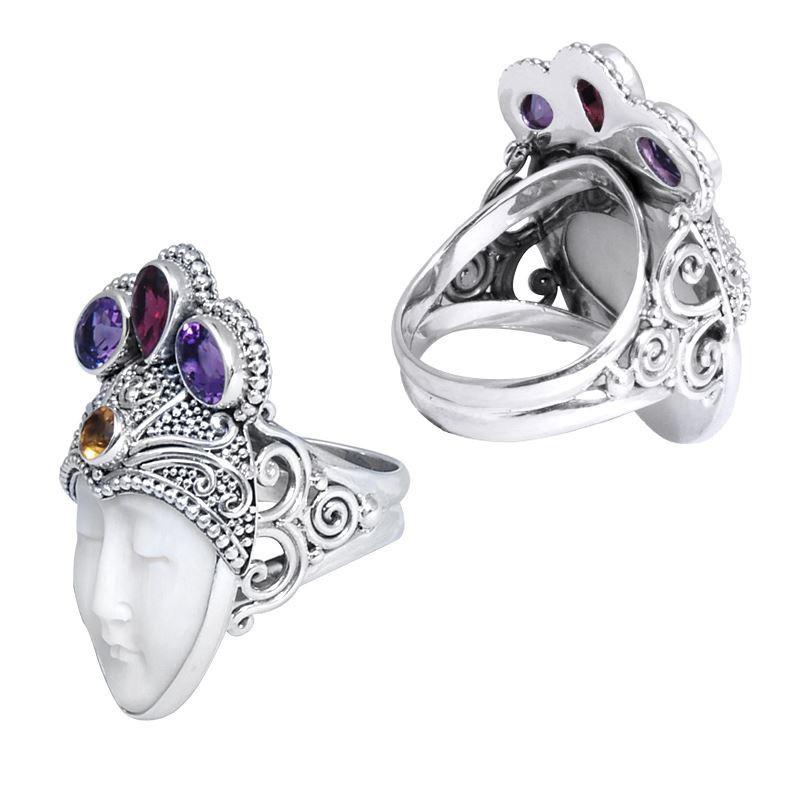 SR-7991-CO1-5" Sterling Silver Ring With Garnet, Citrine, Bone Face, Amethyst Jewelry Bali Designs Inc 