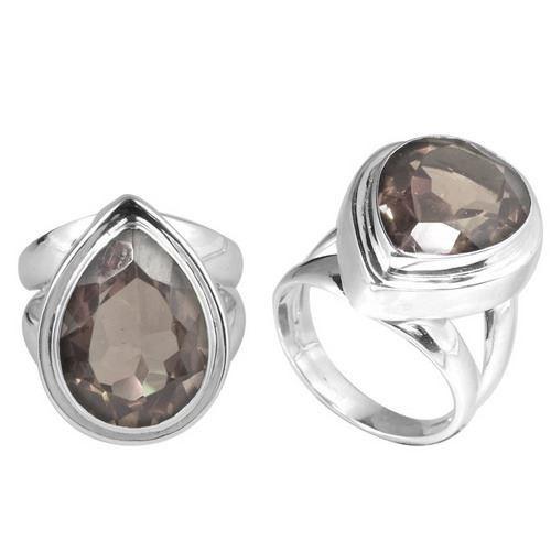 SR-8050-ST-5" Sterling Silver Ring With Smokey Quartz Jewelry Bali Designs Inc 