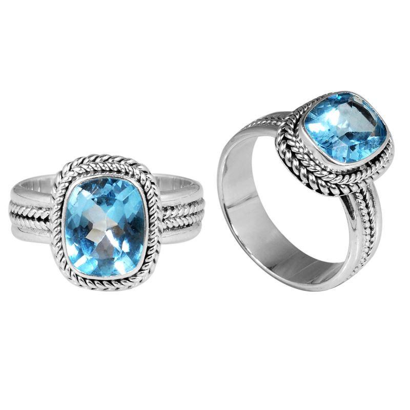 SR-8052-BT-5" Sterling Silver Ring With Blue Topaz Q. Jewelry Bali Designs Inc 