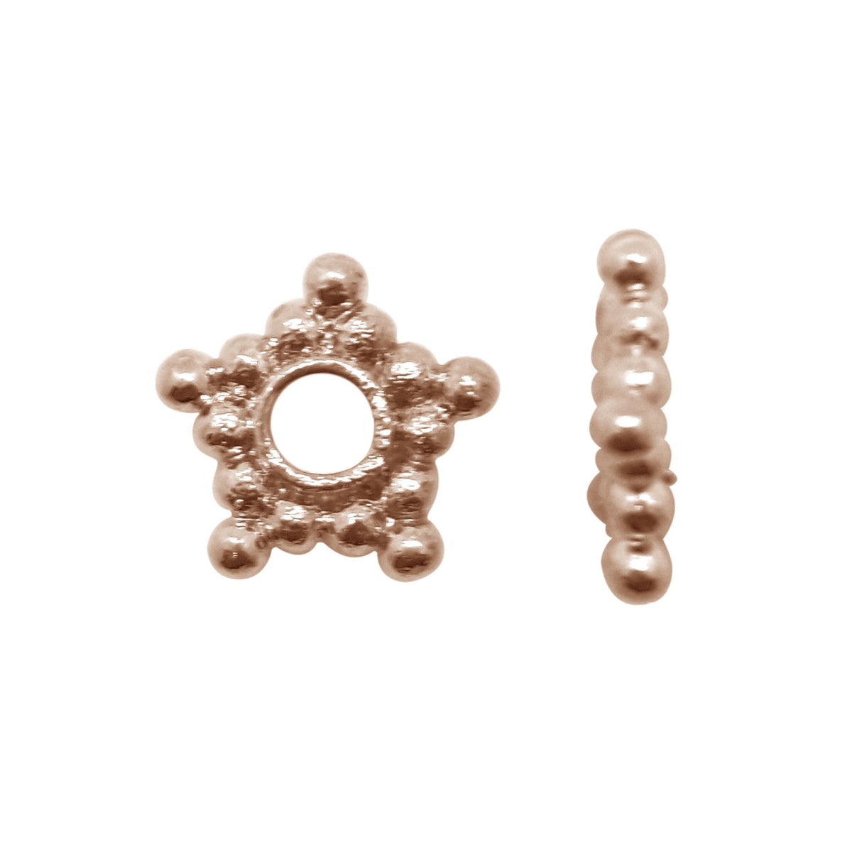 Decorative dot spacer bead in rose gold overlay over copper handcrafted in India for retail jewelry designs