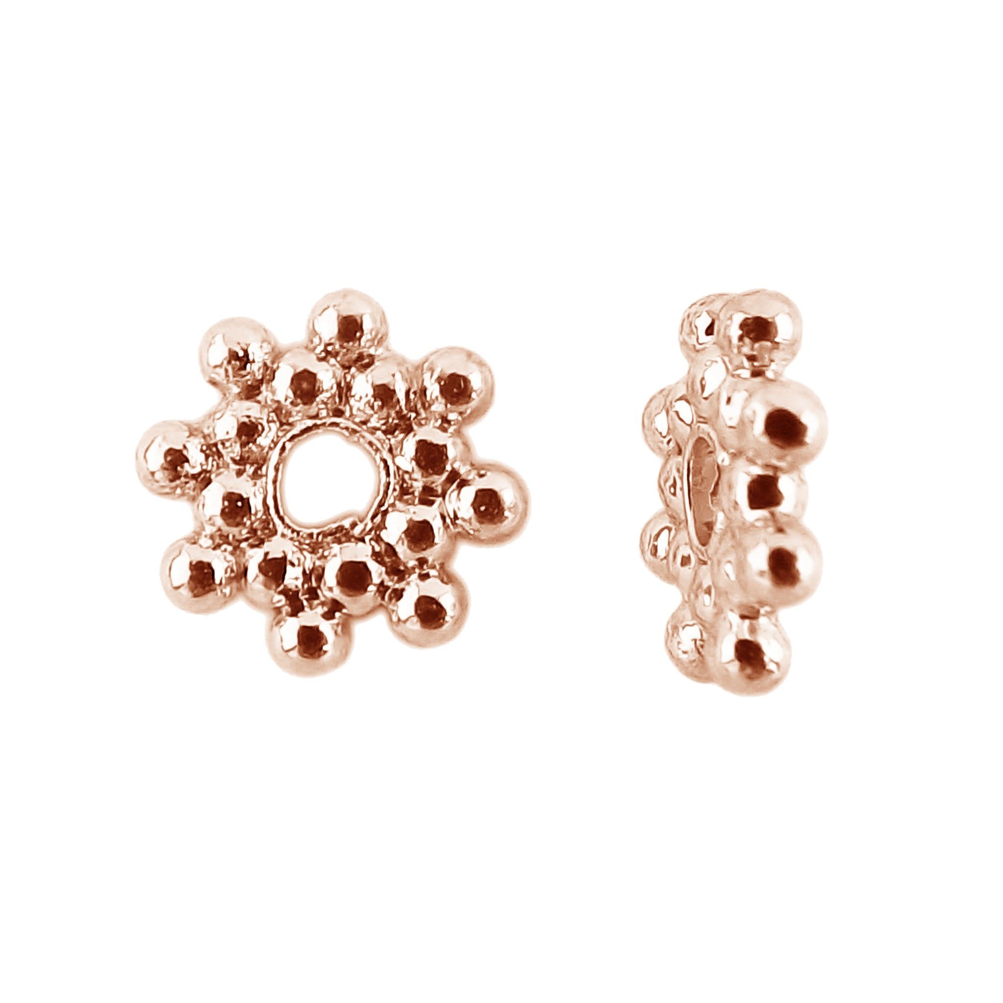 Handcrafted rose gold overlay copper floral spacer bead from India with polished finish