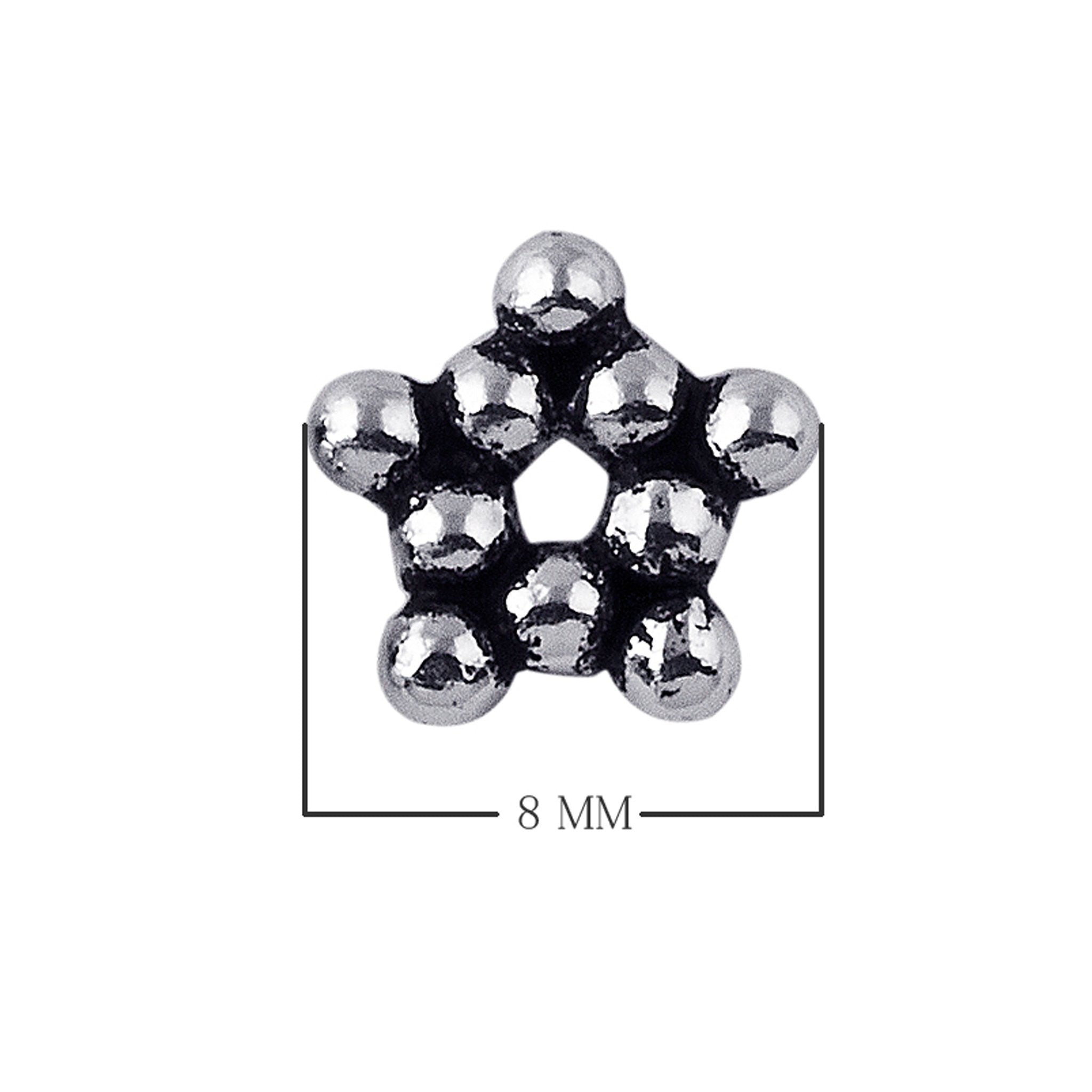 Silver overlay over copper star spacer beads handcrafted in India with star bubble design and polished finish.