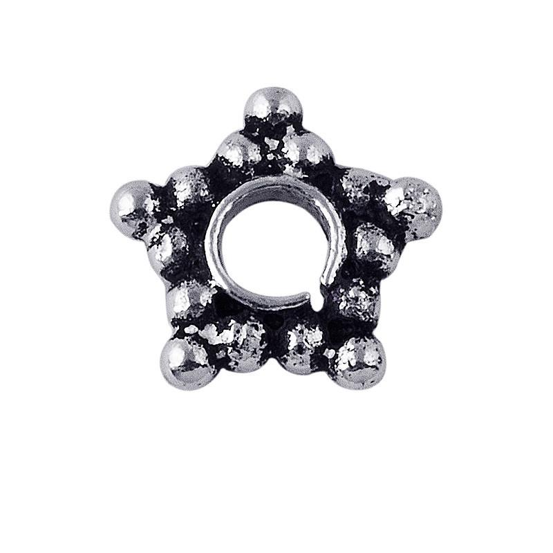 Silver overlay over copper open star spacer beads handcrafted in India with star bubble design and polished finish.