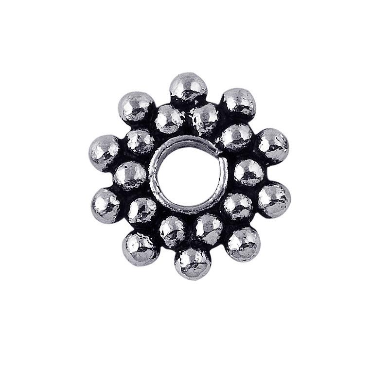 Silver overlay over copper round cluster spacer beads handcrafted in India with circular bubble design and polished finish.