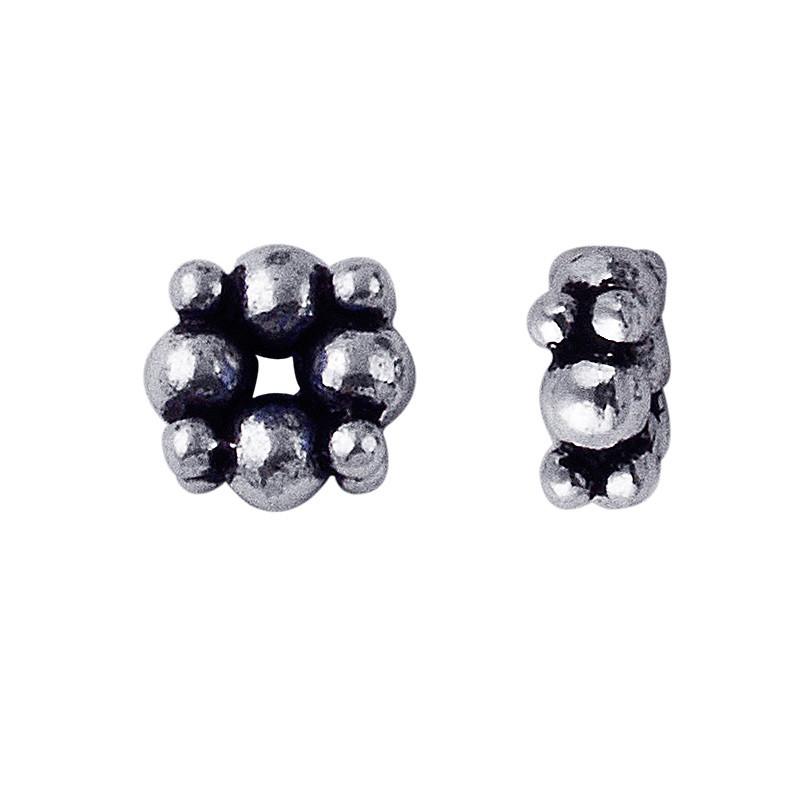 Silver overlay over copper rounded cluster spacer beads handcrafted in India with compact bubble design and polished finish.