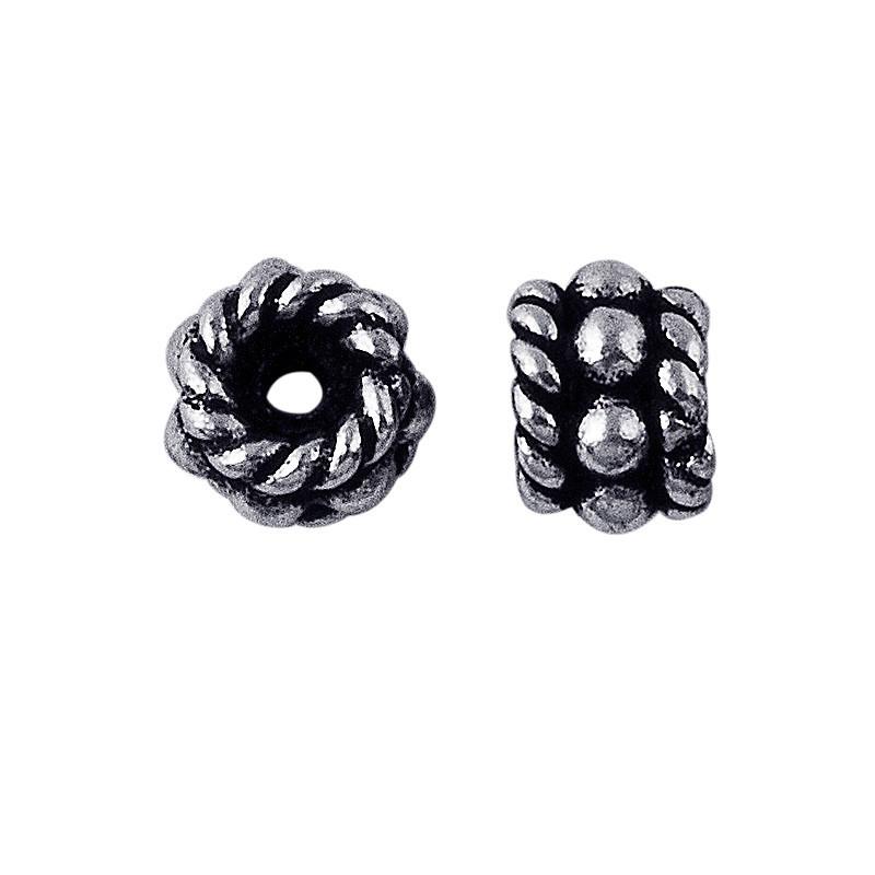 Silver Overlay Over Copper rope texture spacer charm, handcrafted in India for handmade jewelry designs.