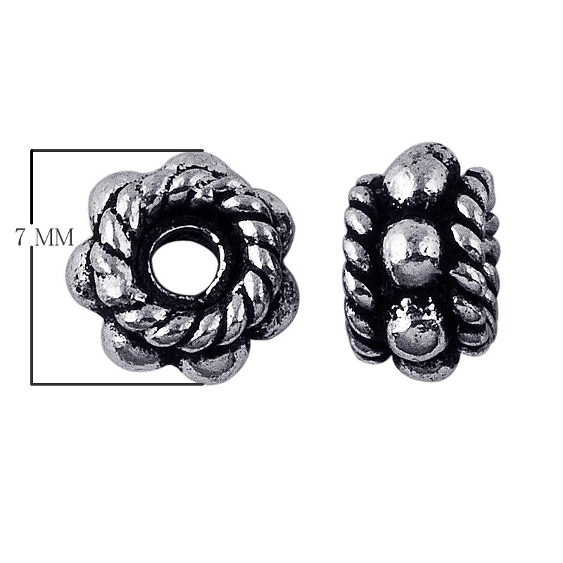 Silver Overlay Over Copper floral rope spacer charm, handcrafted in India for handmade jewelry designs.