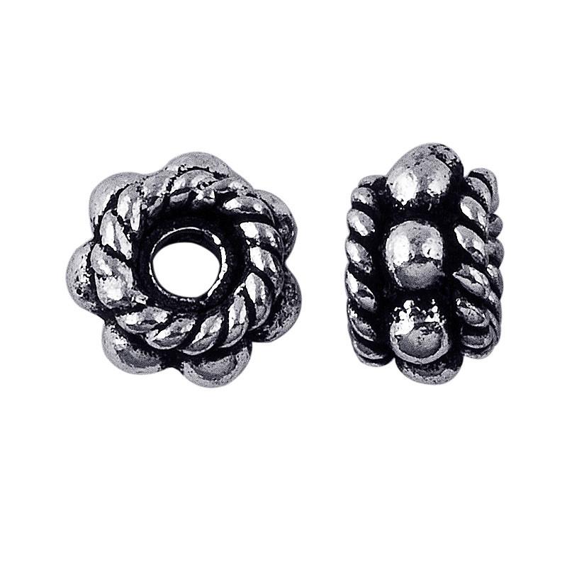 Silver Overlay Over Copper floral rope spacer charm, handcrafted in India for handmade jewelry designs.