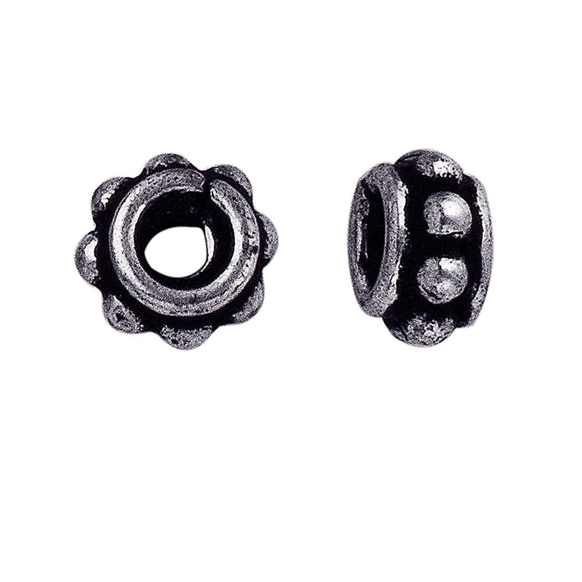 Silver Overlay Over Copper petite floral spacer charm, handcrafted in India for handmade jewelry designs.