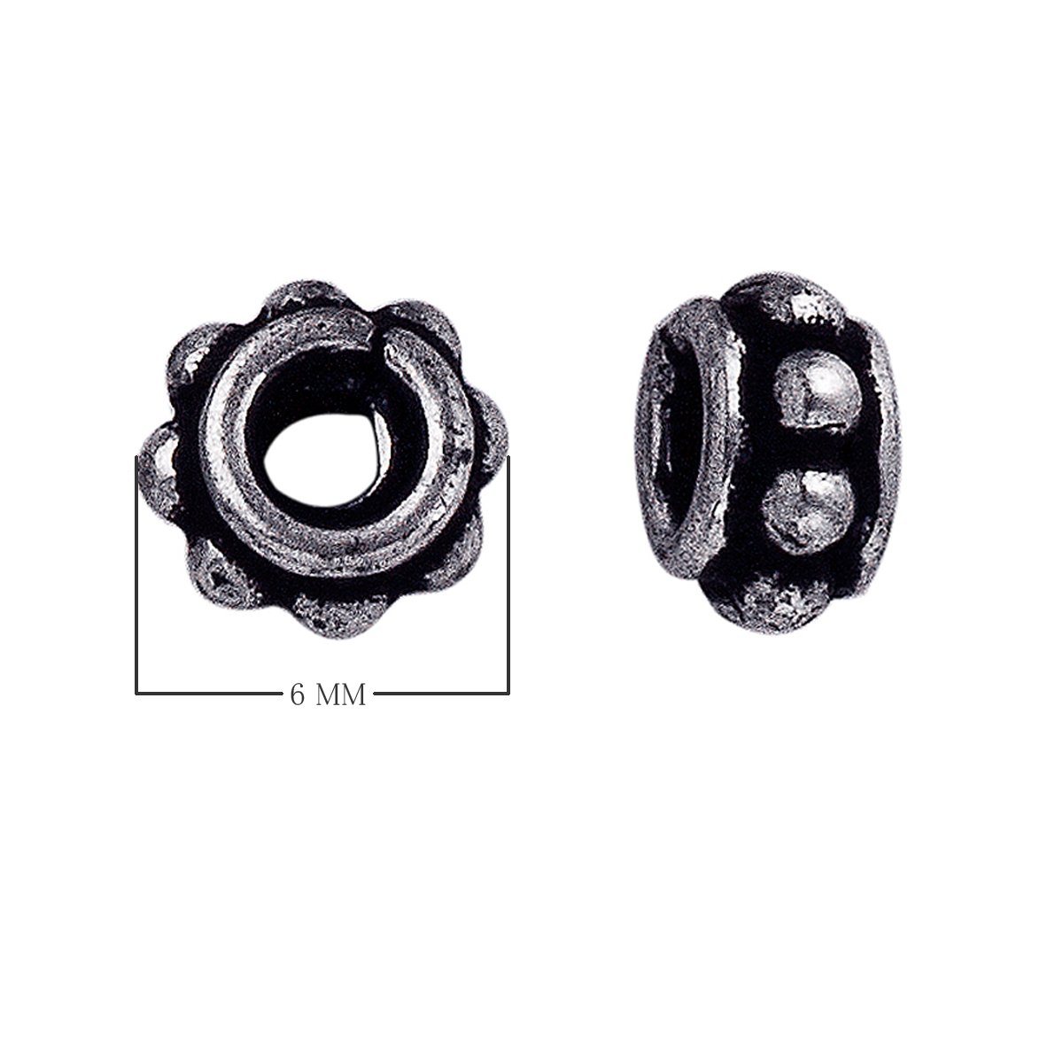 Silver Overlay Over Copper petite floral spacer charm, handcrafted in India for handmade jewelry designs.