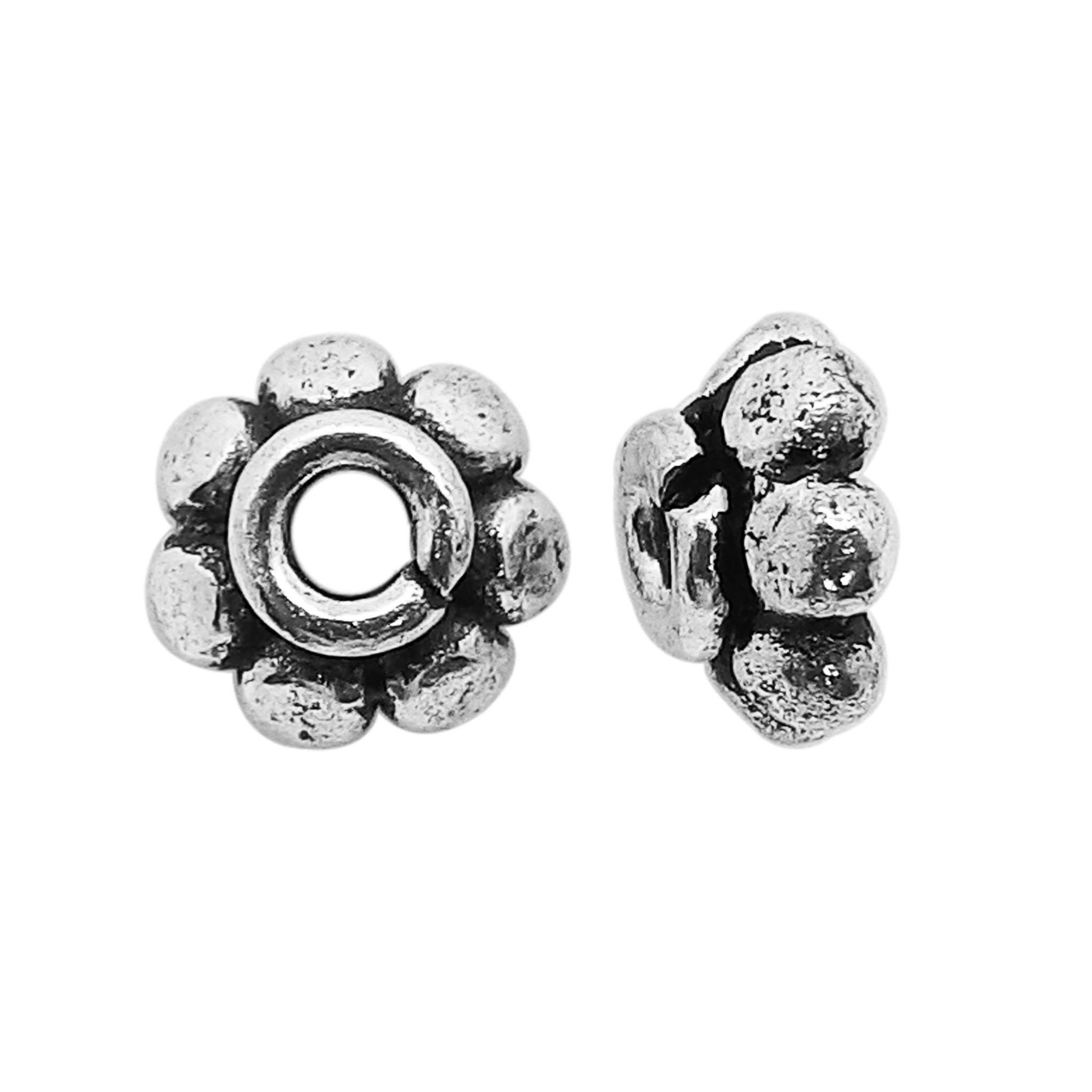 Silver Overlay Over Copper delicate floral spacer charm, handcrafted in India for handmade jewelry designs.