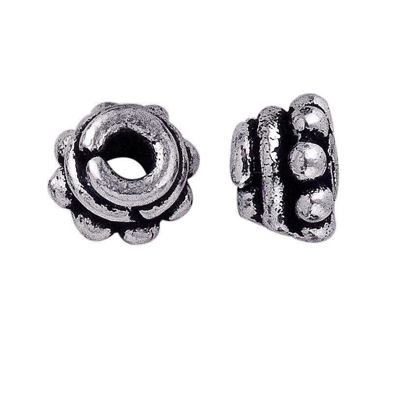 Silver Overlay Over Copper decorative layered floral spacer charm, handcrafted in India for handmade jewelry designs.