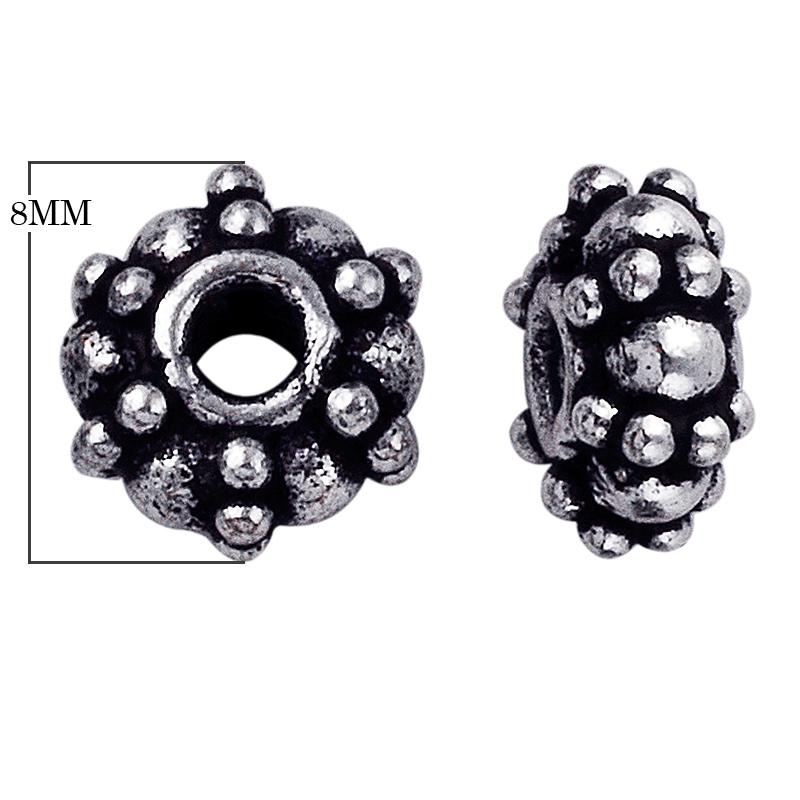 Silver Overlay Over Copper bold floral beaded spacer charm, handcrafted in India for handmade jewelry designs.