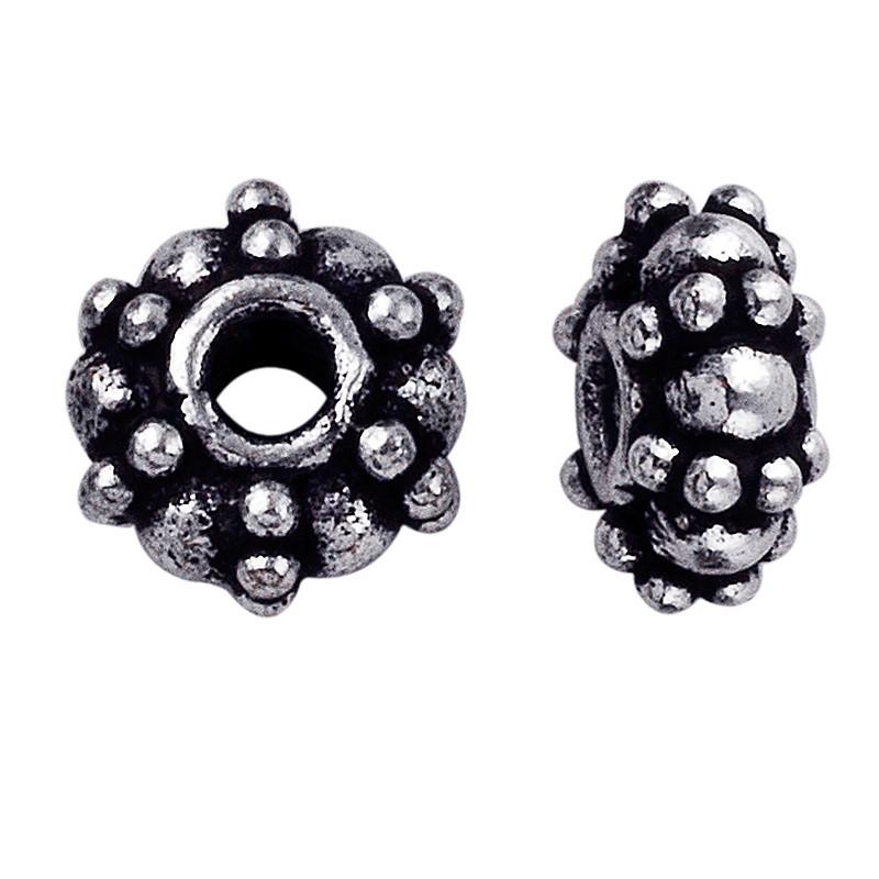 Silver Overlay Over Copper bold floral beaded spacer charm, handcrafted in India for handmade jewelry designs.