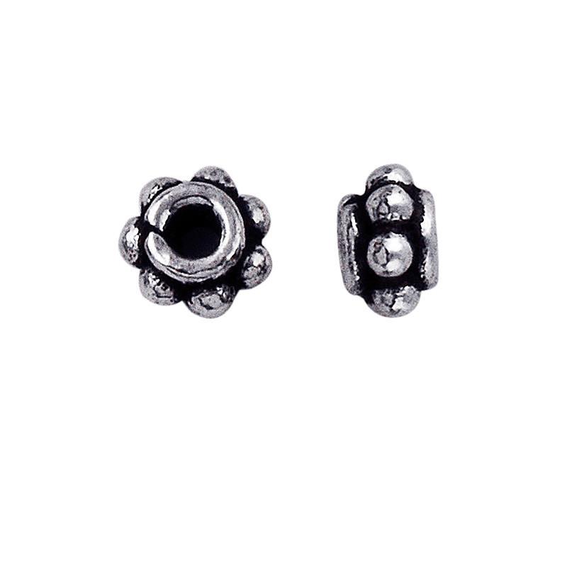Silver Overlay Over Copper mini floral spacer charm, handcrafted in India for handmade jewelry designs.