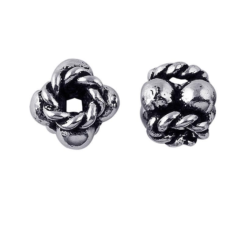 Silver Overlay Over Copper rope knot floral spacer charm, handcrafted in India for handmade jewelry designs.