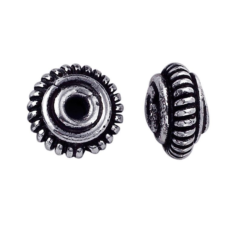 Silver Overlay Over Copper decorative spacer with ridged circular design and oxidized surface handcrafted in India