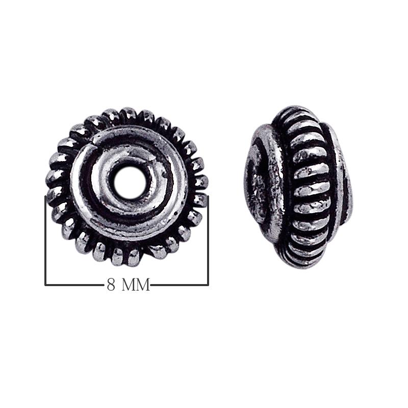 Silver Overlay Over Copper decorative spacer with ridged circular design and oxidized surface handcrafted in India