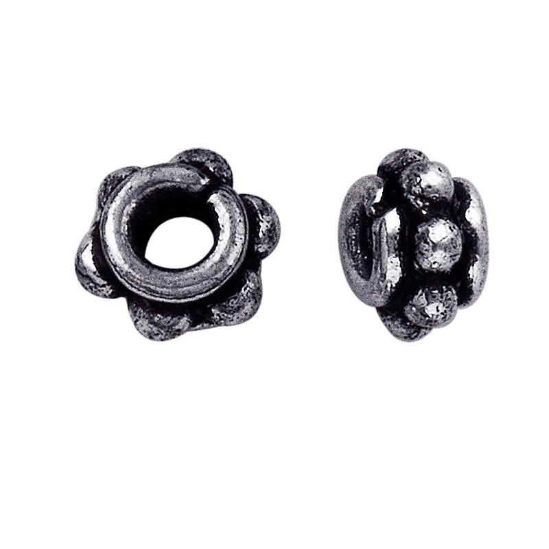 Silver Overlay Over Copper decorative spacer with rounded petal contours and oxidized surface handcrafted in India