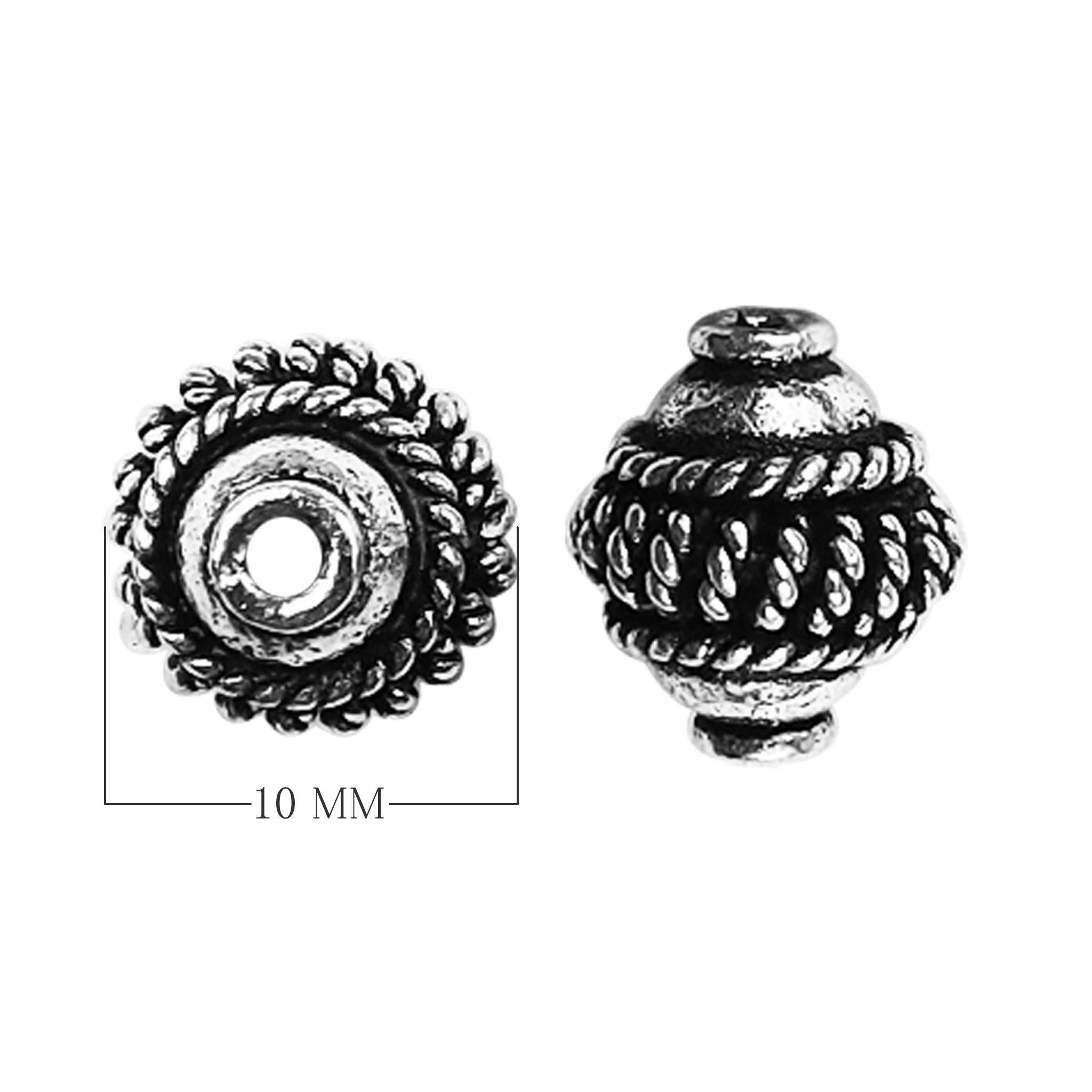 Silver Overlay Over Copper braided barrel bead handcrafted in India, rope-textured metallic finish jewelry making component.
