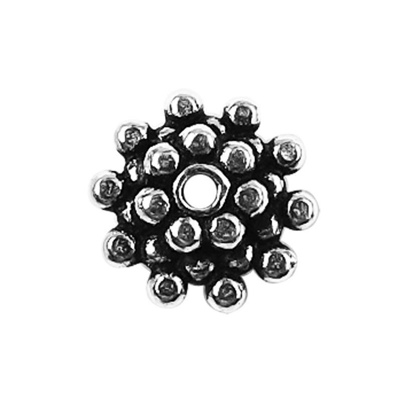 Silver Overlay Over Copper floral cluster spacer bead handcrafted in India, decorative metallic finish jewelry making component.