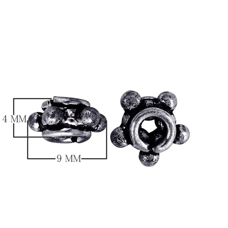 Silver Overlay Over Copper floral ring spacer bead handcrafted in India, decorative metallic finish jewelry making component.