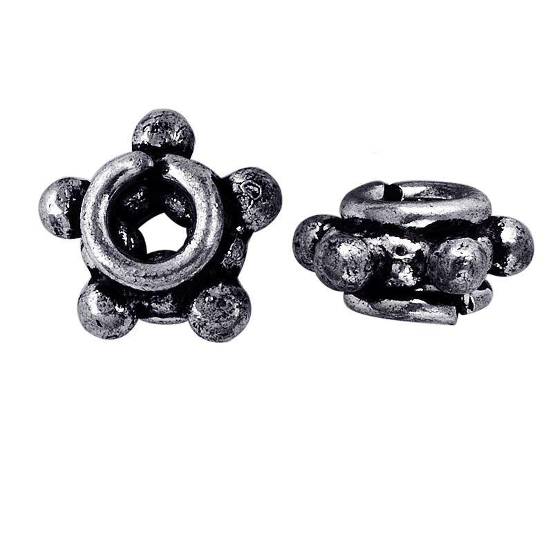 Silver Overlay Over Copper floral ring spacer bead handcrafted in India, decorative metallic finish jewelry making component.