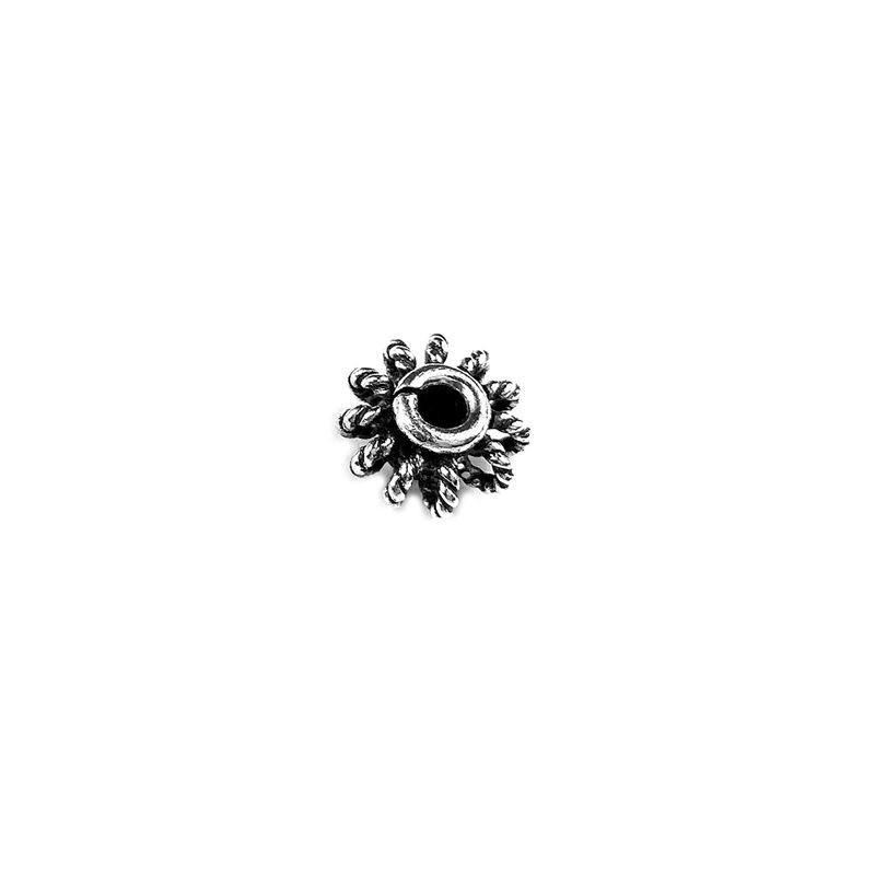 Silver Overlay Over Copper twisted floral ring spacer bead handcrafted in India, rope-style metallic detailing jewelry making component.