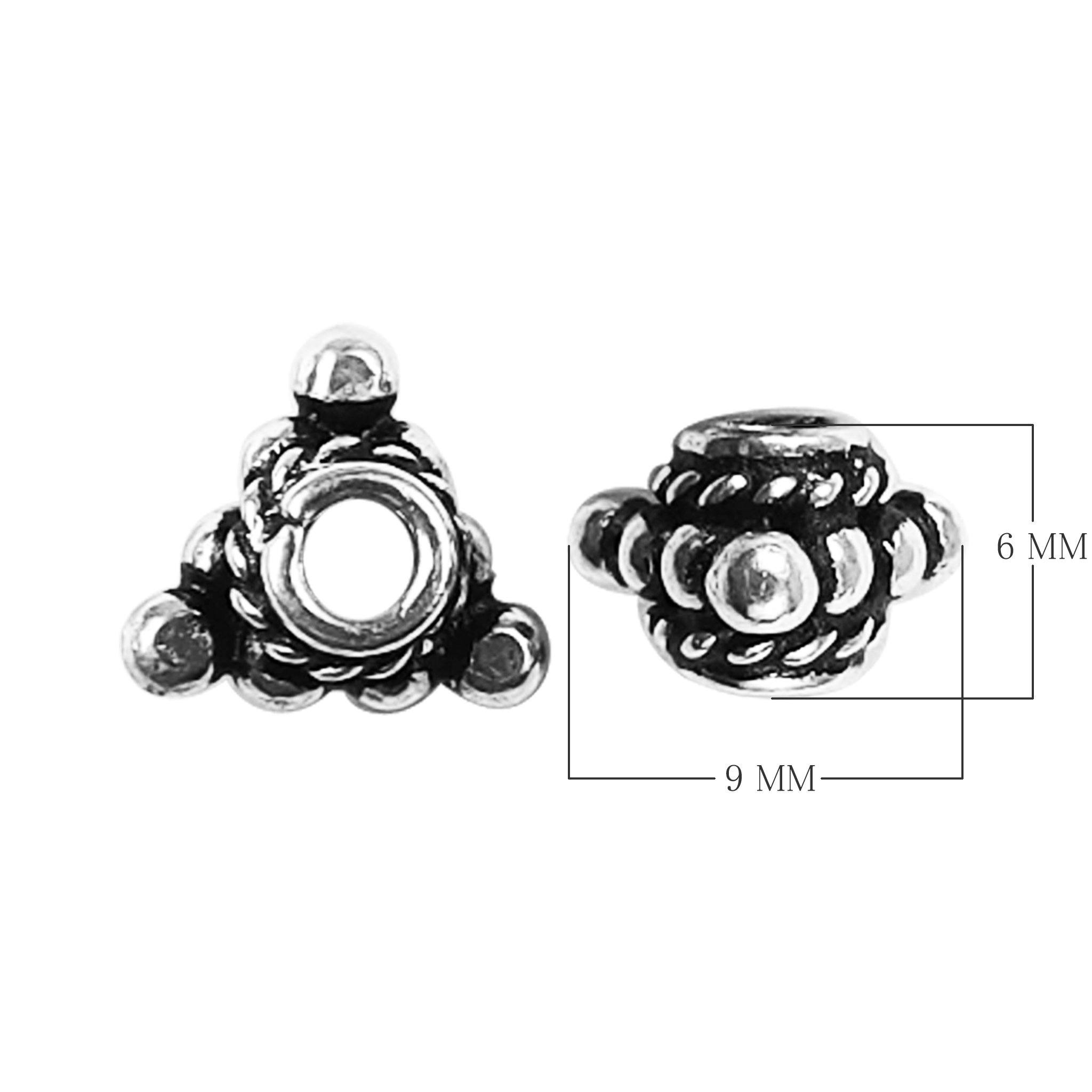 Silver Overlay Over Copper tribal floral spacer bead handcrafted in India, decorative metallic finish jewelry making component.