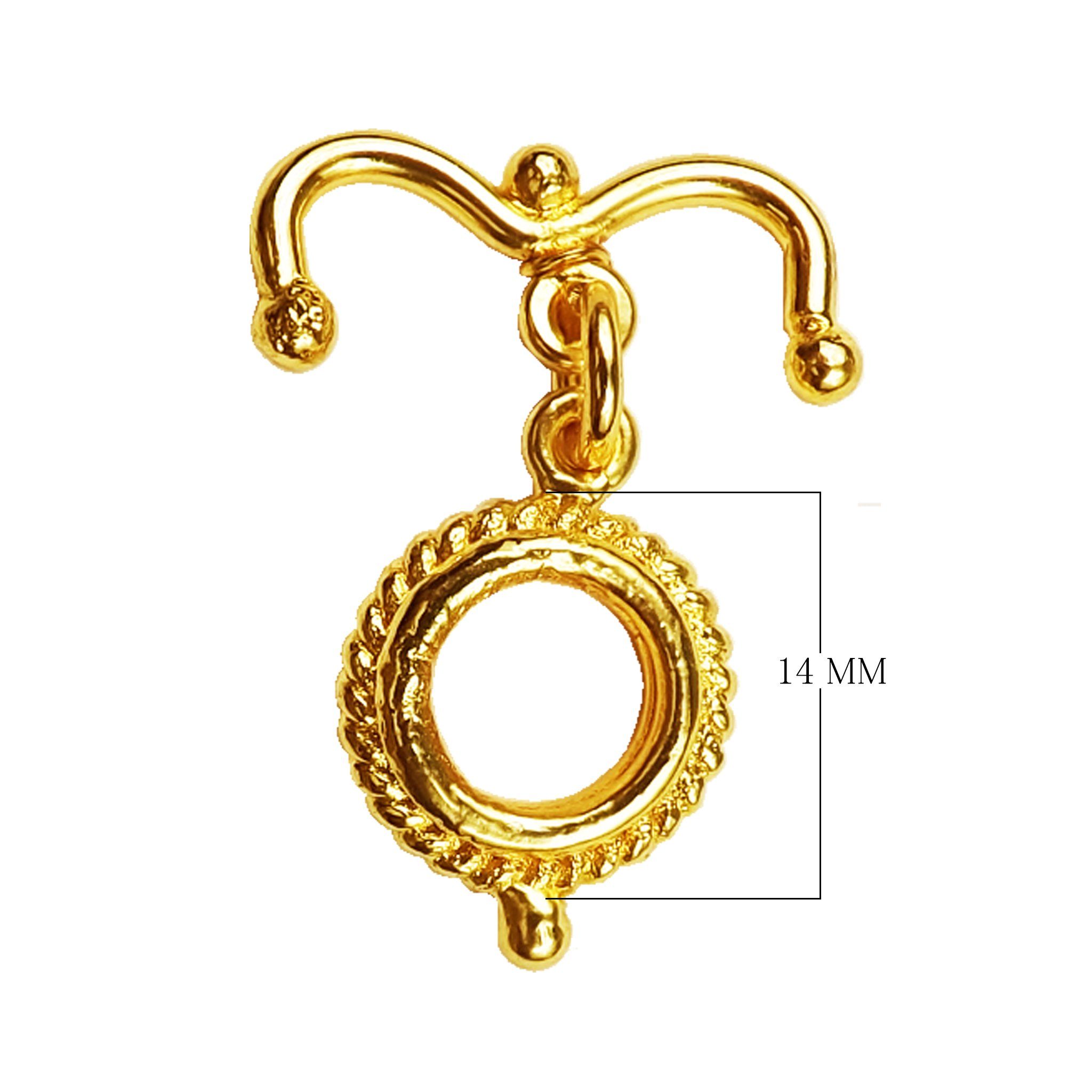 Handmade 18K gold overlay toggle clasp with polished rope-textured ring and curved bar, crafted in India for jewelry making