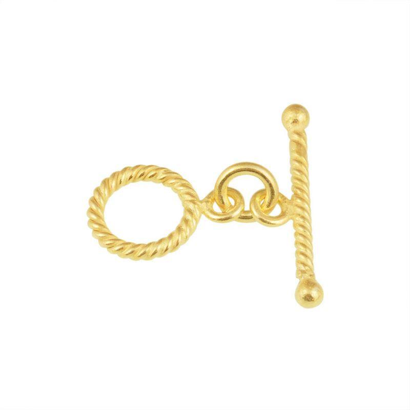 Handmade 18K gold overlay toggle clasp with polished rope-style ring and twisted bar, crafted in India for bracelets and necklaces