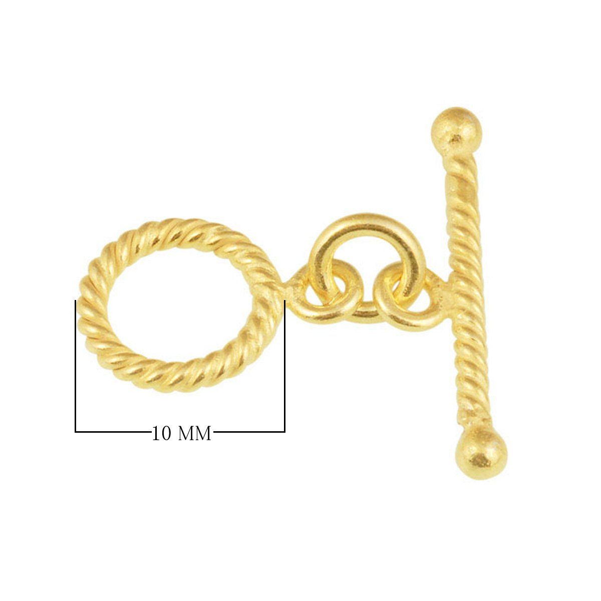 Handmade 18K gold overlay toggle clasp with polished rope-style ring and twisted bar, crafted in India for bracelets and necklaces