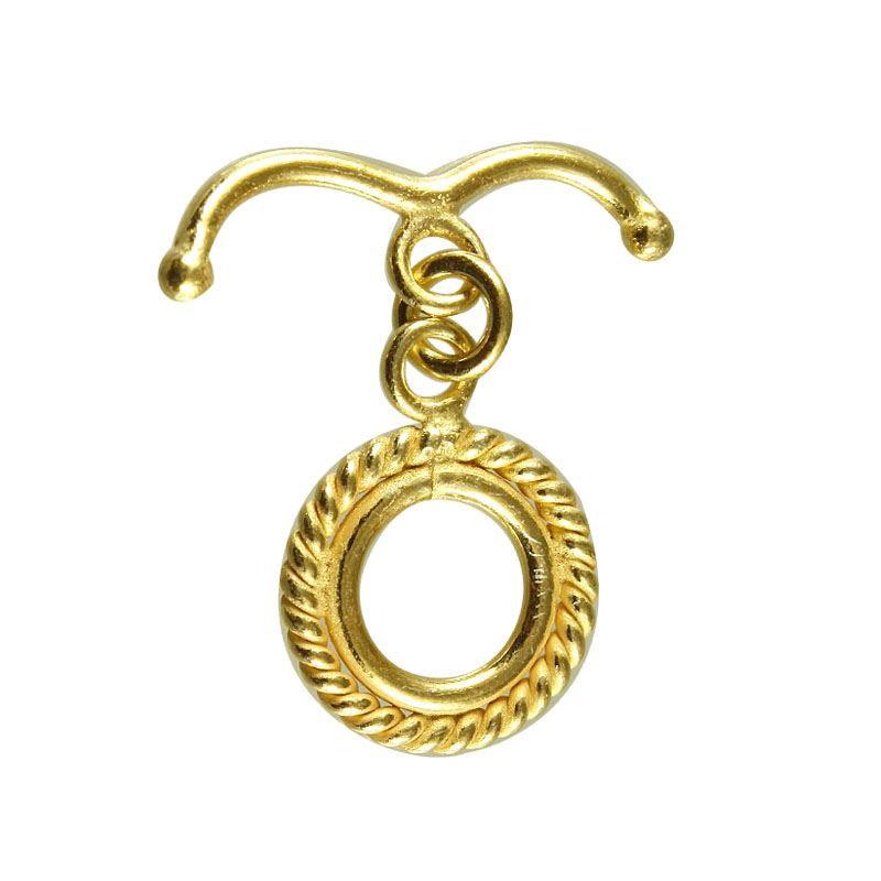 Handmade 18K gold overlay toggle clasp with polished rope-style ring and curved bar, crafted in India for bracelets and necklaces