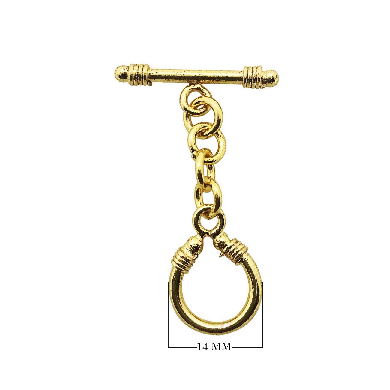Handmade 18K gold overlay toggle clasp with polished decorative loop and elongated bar, crafted in India for bracelets and necklaces