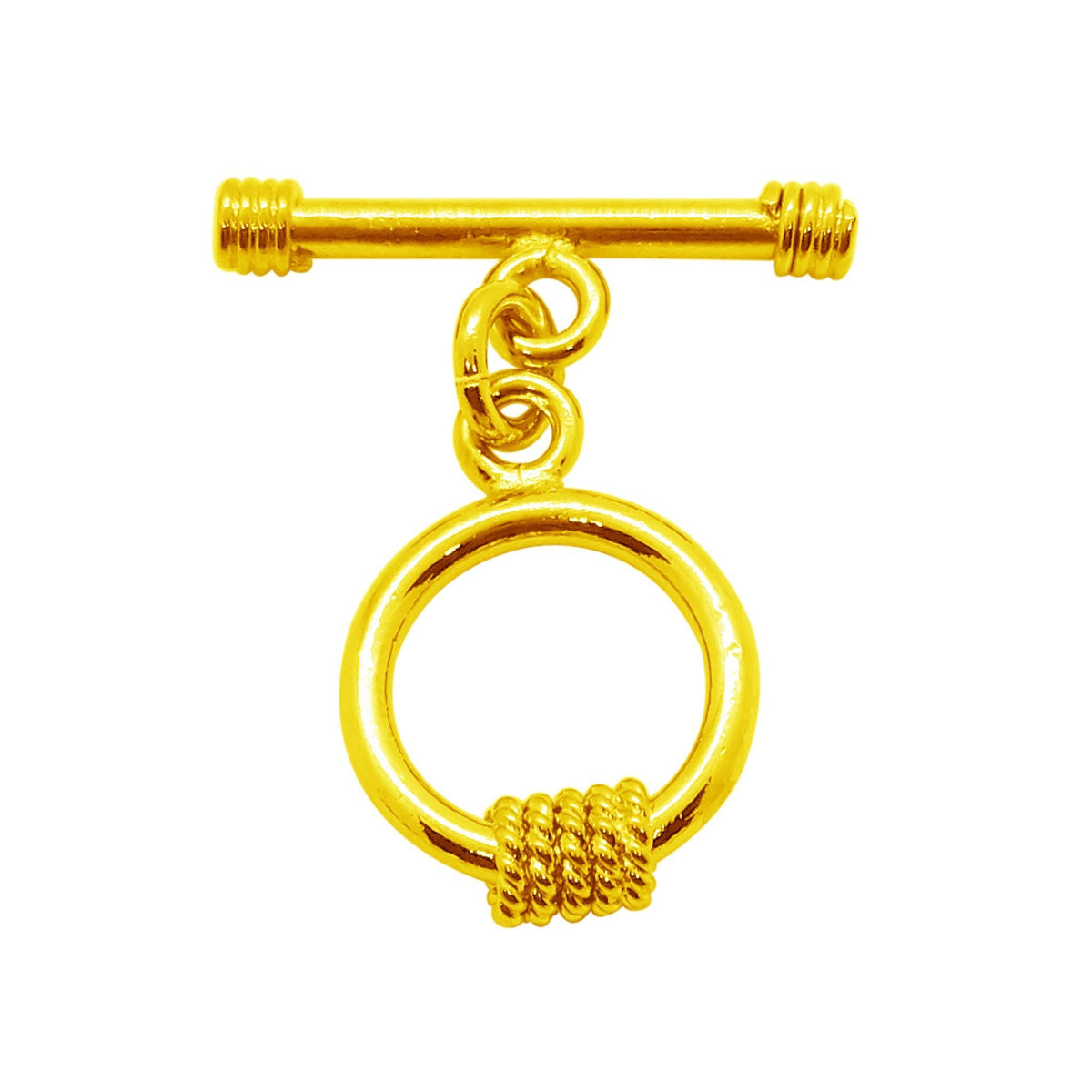 Handmade 18K gold overlay toggle clasp with polished round ring and rope wrap detail, crafted in India for bracelets and necklaces