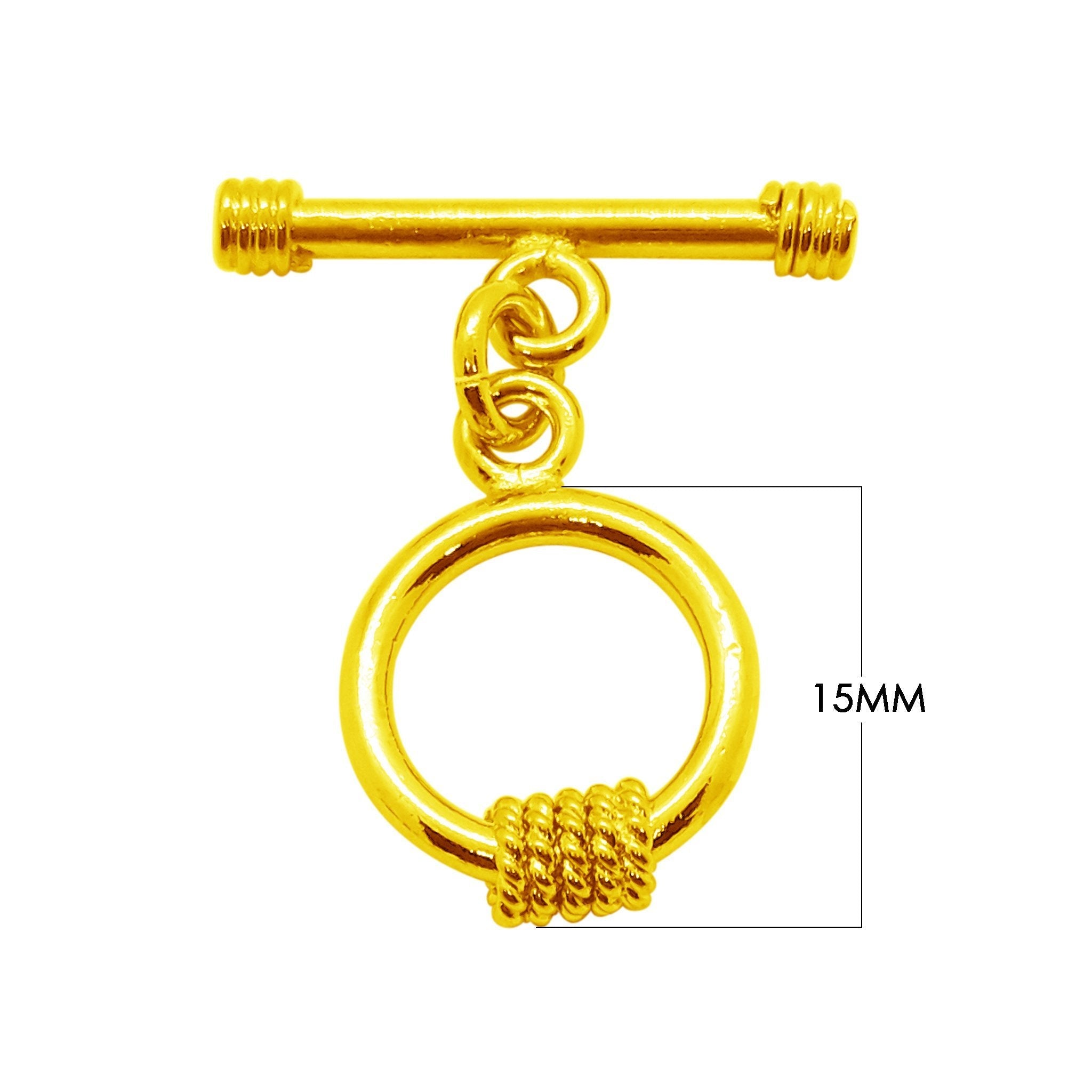 Handmade 18K gold overlay toggle clasp with polished round ring and rope wrap detail, crafted in India for bracelets and necklaces