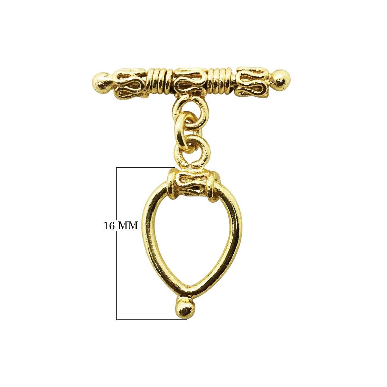 Handmade 18K gold overlay toggle clasp with ornate decorative bar and teardrop loop, crafted in India for bracelets and necklaces