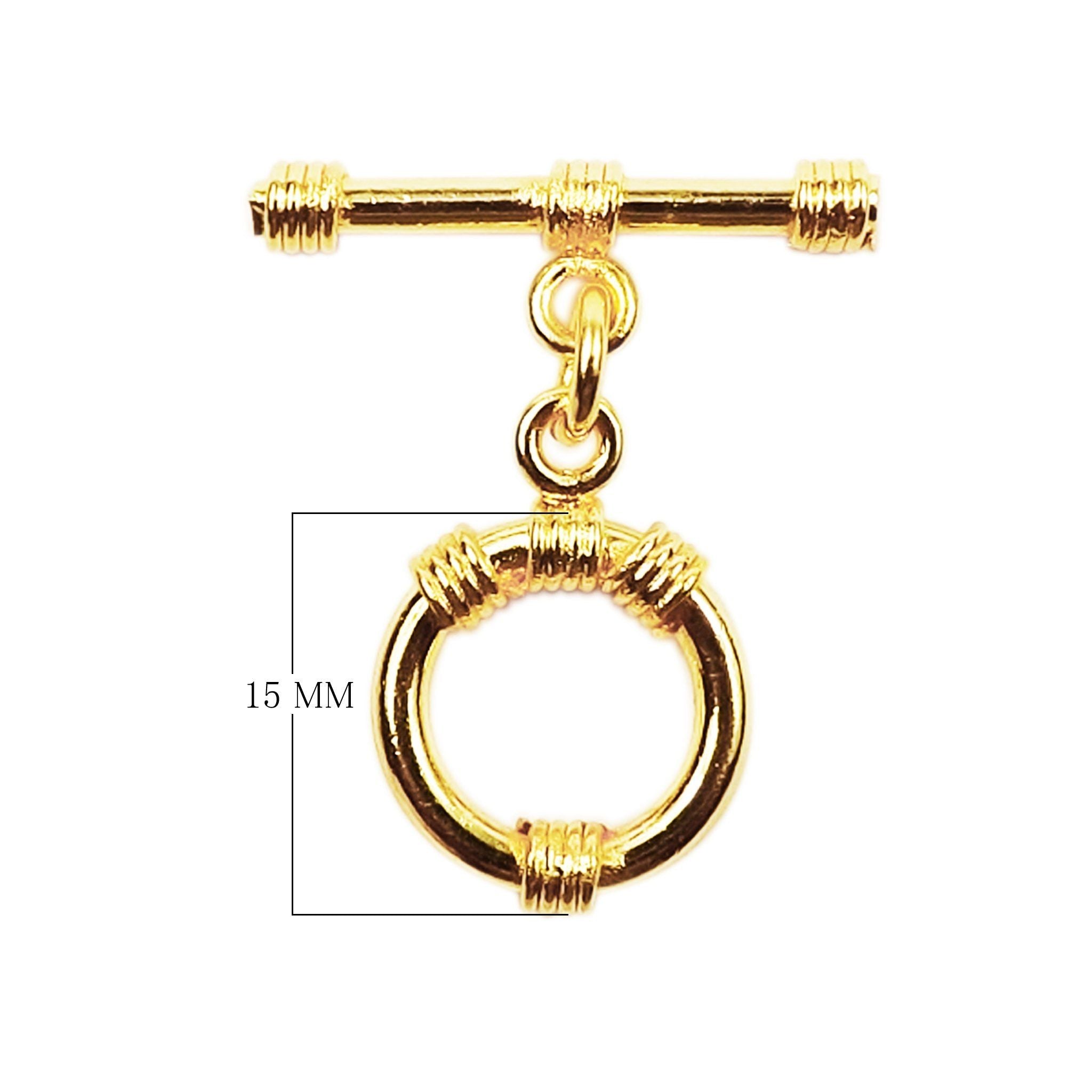 Handmade 18K gold overlay toggle clasp with polished circular ring and rope wrap accents, crafted in India for bracelets and necklaces
