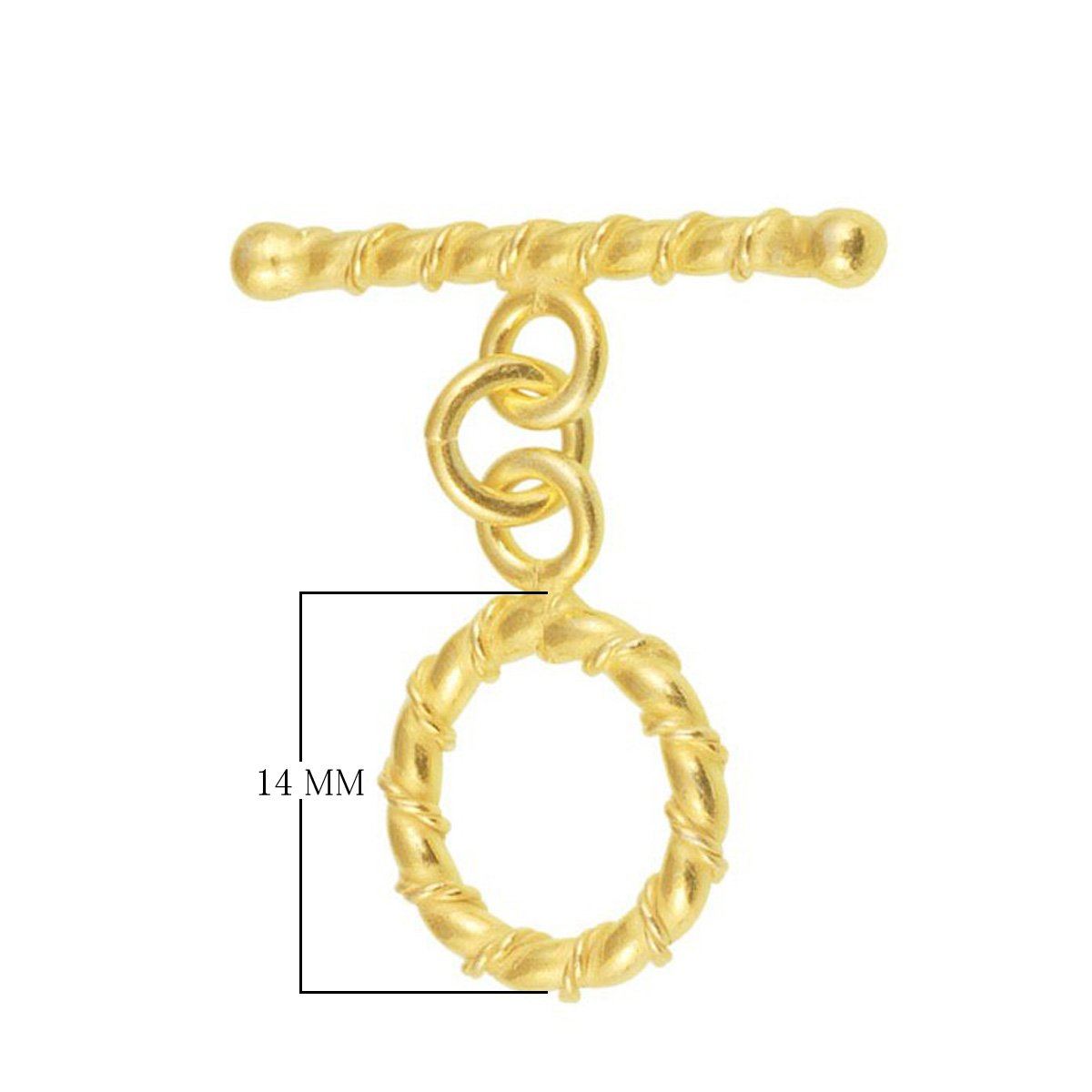 Handmade 18K gold overlay toggle clasp with polished twisted rope ring and bar, crafted in India for bracelets and necklaces