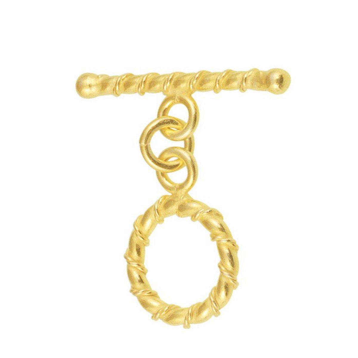 Handmade 18K gold overlay toggle clasp with polished twisted rope ring and bar, crafted in India for bracelets and necklaces