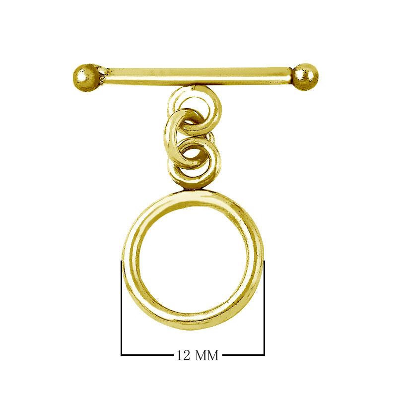 Handmade 18K gold overlay toggle clasp with polished round ring and bar with rounded ball ends, crafted in India for bracelets and necklaces