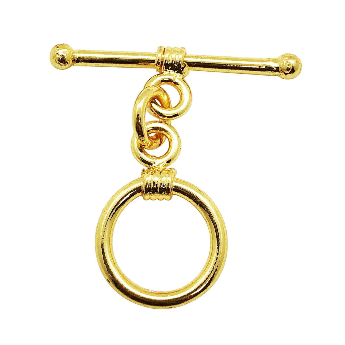 Handmade 18K gold overlay toggle clasp with polished smooth ring and wrapped bar, crafted in India for bracelets and necklaces