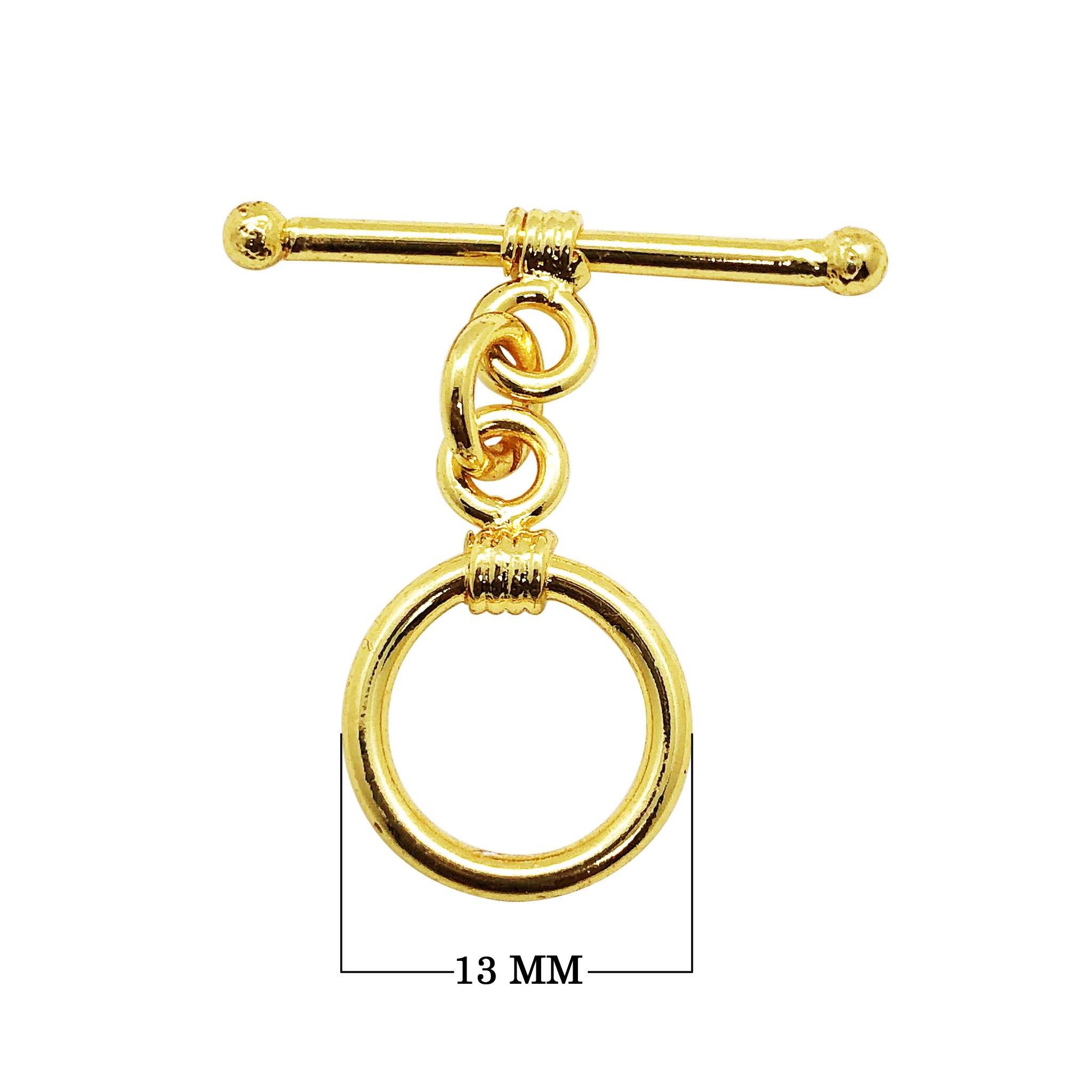 Handmade 18K gold overlay toggle clasp with polished smooth ring and wrapped bar, crafted in India for bracelets and necklaces