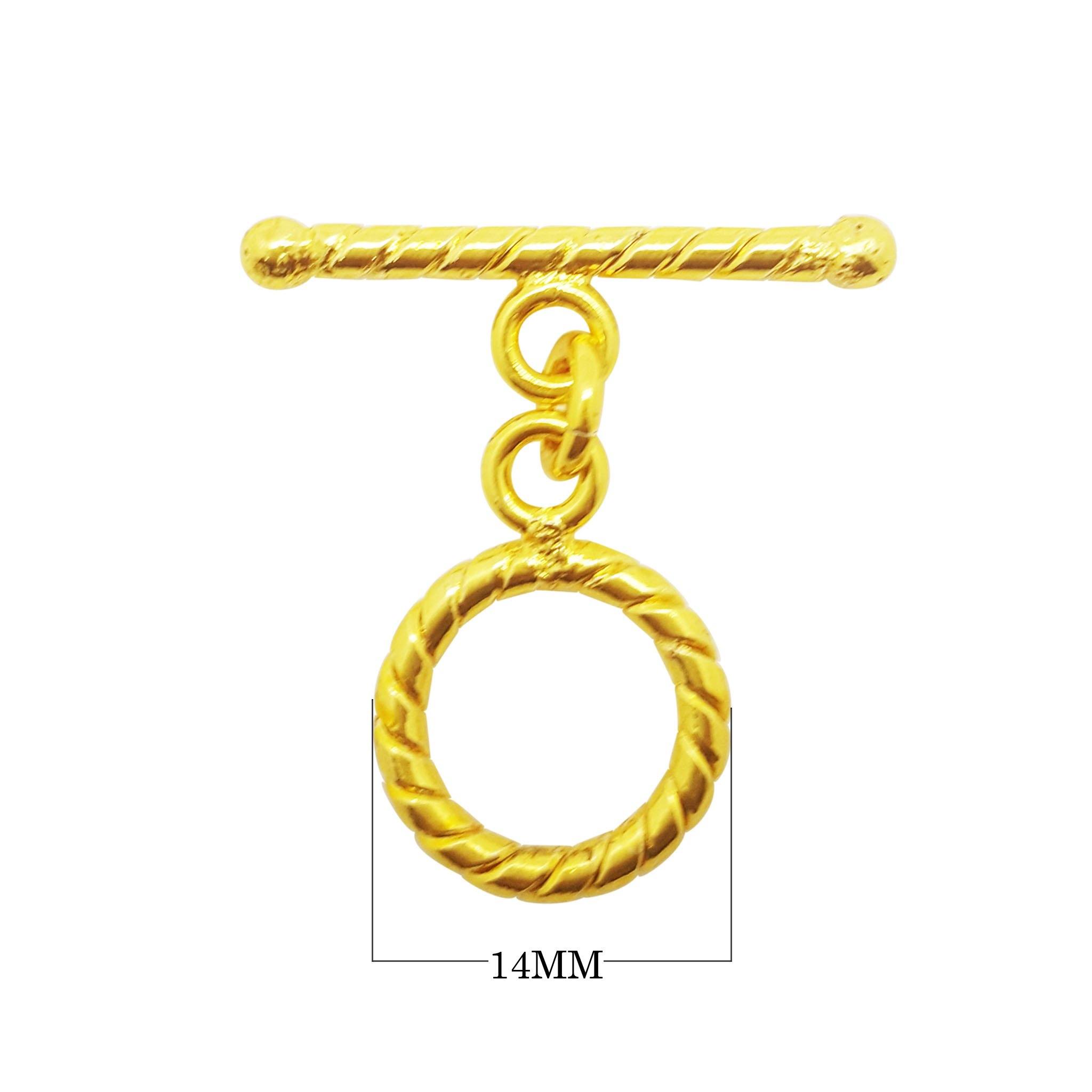 Handmade 18K gold overlay toggle clasp with polished rope-style ring and twisted bar, crafted in India for bracelets and necklaces