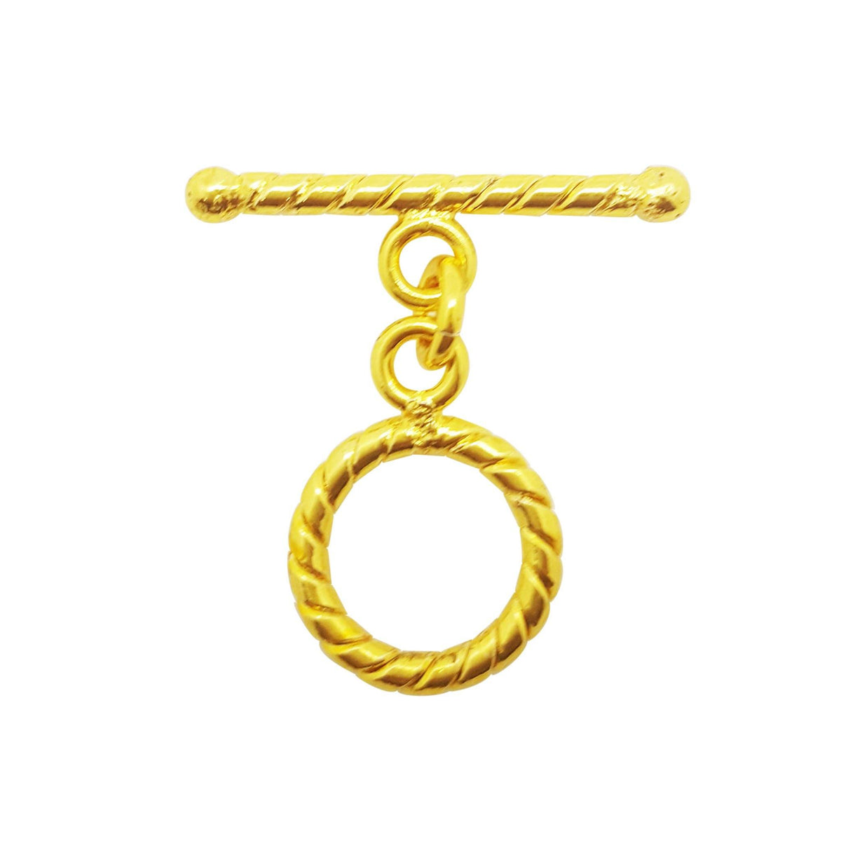 Handmade 18K gold overlay toggle clasp with polished rope-style ring and twisted bar, crafted in India for bracelets and necklaces